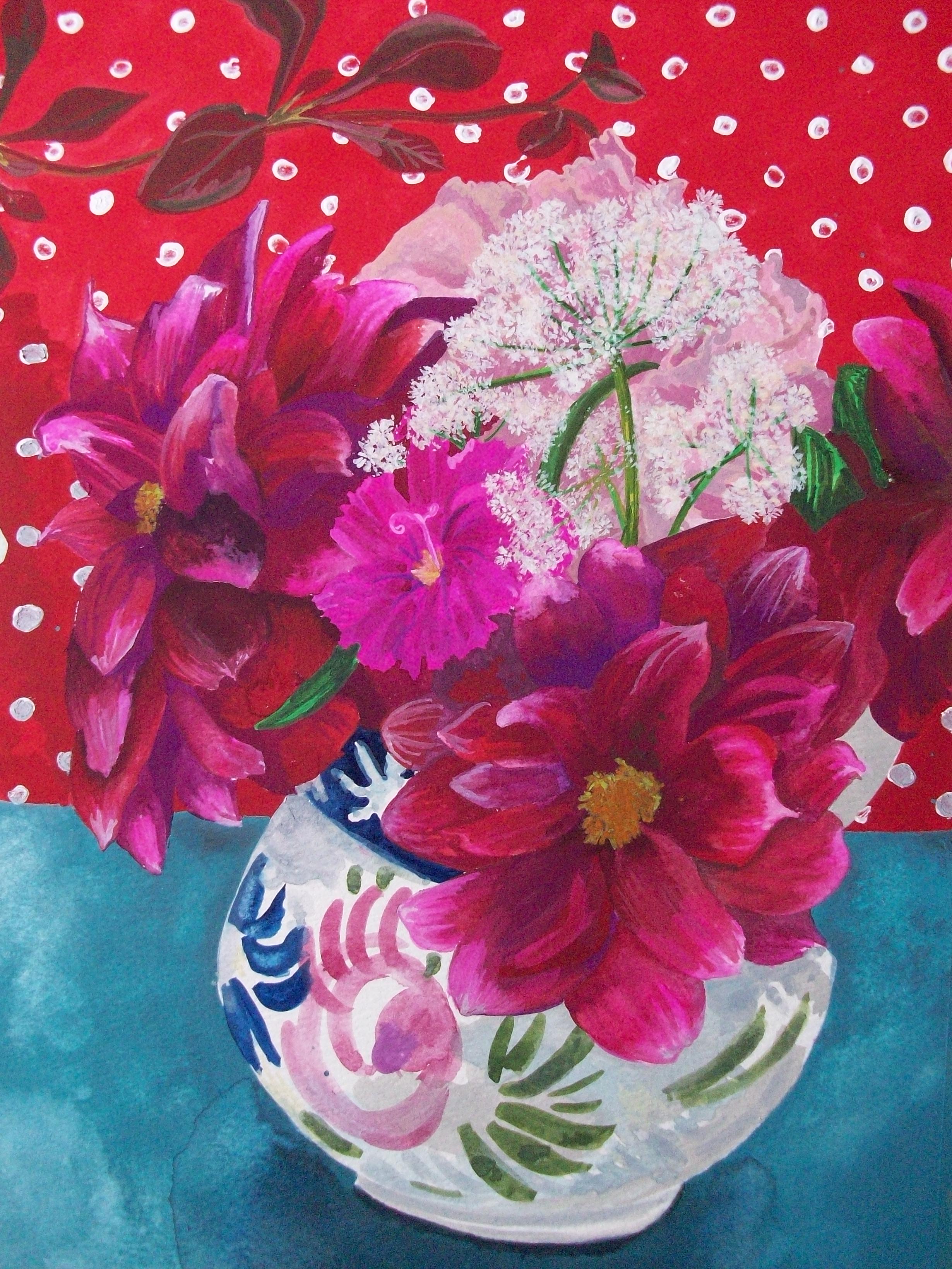 painting dalias close up