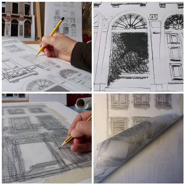 Casa Italia tracing line drawing onto gessoed board.