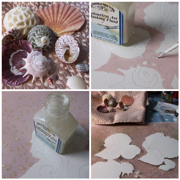 Shell painting in progress mosaic Shell painting in progress mosaic