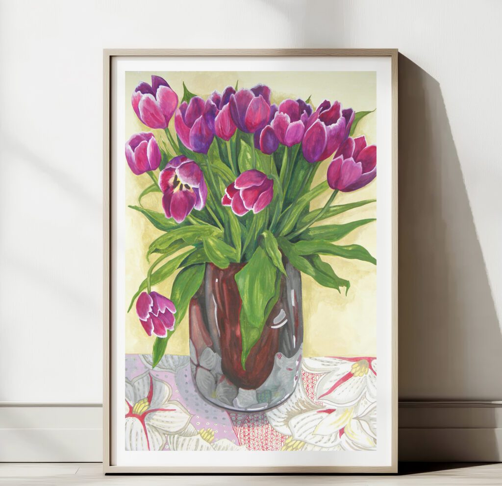 Magenta Tulips a Giclee print taken from an original painting by Claire Leggett