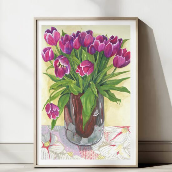 Magenta Tulips a Giclee print taken from an original painting by Claire Leggett