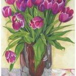 A Giclée Print of Magenta Tulips painted by Claire Leggett.