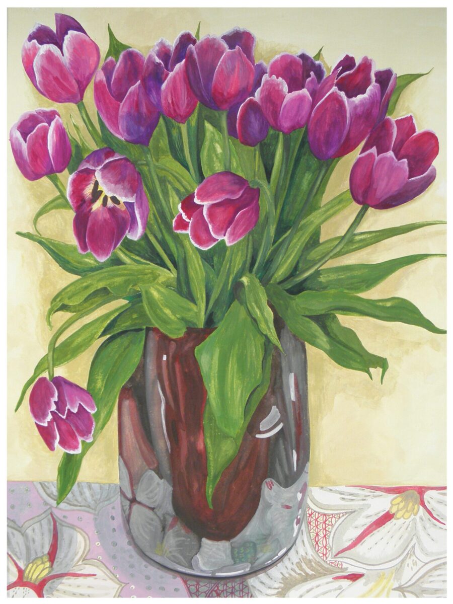 A Giclée Print of Magenta Tulips painted by Claire Leggett.