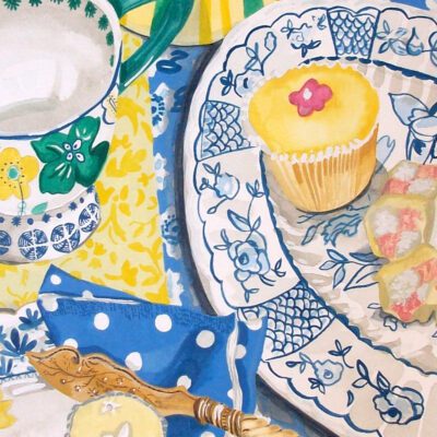 Teatable original gouache watercolour painting by Claire Leggett
