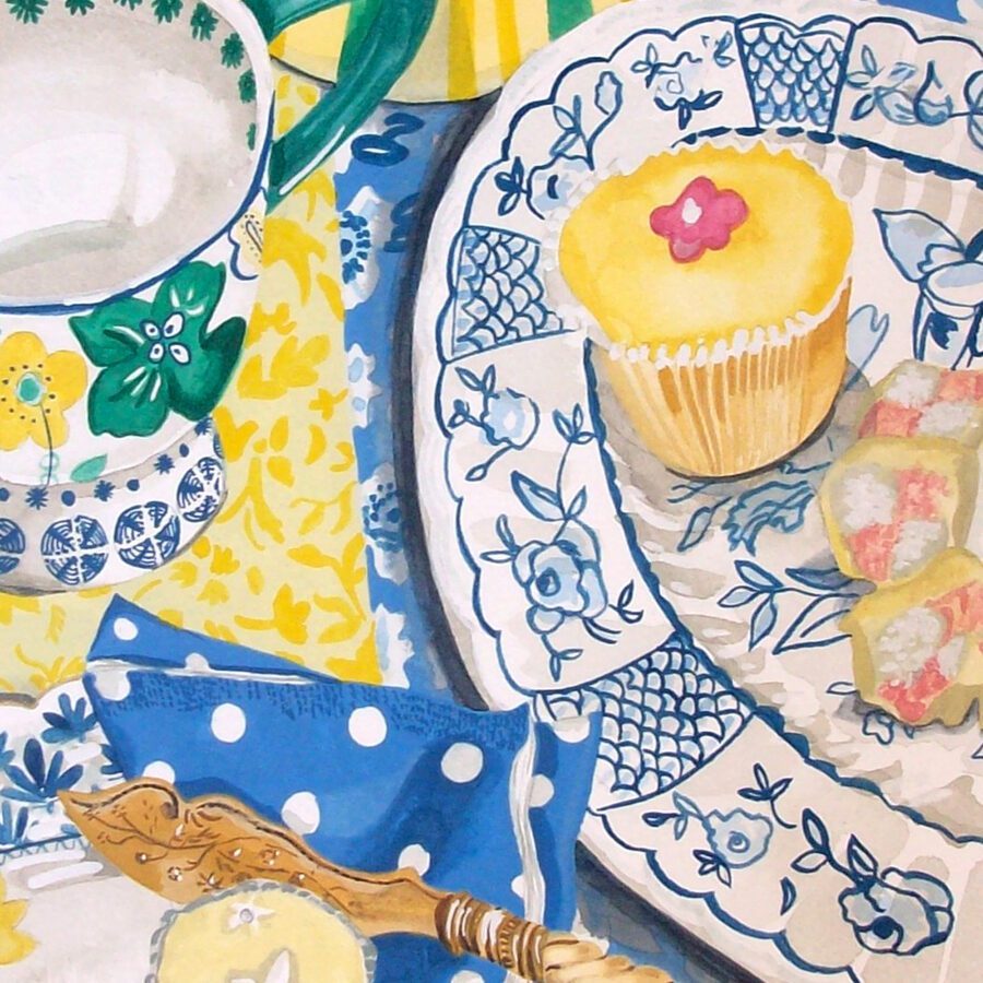 Teatable original gouache watercolour painting by Claire Leggett