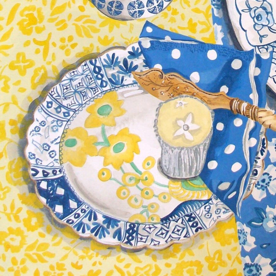 Teatable original gouache watercolour painting by Claire Leggett